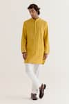 Buy_Devnaagri_Yellow Cotton Silk Blend Embroidery Dori Pintuck Kurta With Pant _at_Aza_Fashions