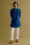 Buy_Devnaagri_Blue Cotton Silk Blend Embroidery Dori Pintuck Straight Kurta With Pant _at_Aza_Fashions