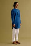 Devnaagri_Blue Cotton Silk Blend Embroidery Dori Pintuck Straight Kurta With Pant _Online_at_Aza_Fashions