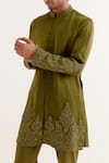 Buy_Devnaagri_Green Silk Satin Embroidered Dori Floral Kurta With Pant _Online_at_Aza_Fashions