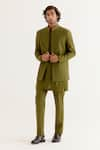 Buy_Devnaagri_Green Silk Chanderi Embroidered Dori Jacket And Kurta Set _at_Aza_Fashions