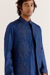 Buy_Devnaagri_Blue Silk Chanderi Embroidered Dori Geometric Work Jacket And Kurta Set 