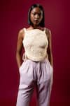 Buy_AMKA_Red Organic Cotton Stripe Square Alf Crochet Top With Shepherd Pant _Online_at_Aza_Fashions