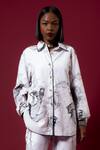 Amka_White Cotton Collared Chinar Ink Dyed Shirt With Pant _Online_at_Aza_Fashions