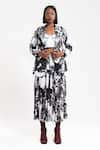 Buy_AMKA_Black Natural Silk Print Musk Bloom Lapel Collar Kola Jacket And Skirt Set _at_Aza_Fashions