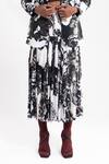 AMKA_Black Natural Silk Print Musk Bloom Lapel Collar Kola Jacket And Skirt Set _Online_at_Aza_Fashions