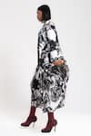 AMKA_Black Natural Silk Print Musk Bloom Lapel Collar Kola Jacket And Skirt Set _Online