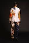 Shop_AMKA_Peach Organic Cotton Print Galactic Bloom Lapel Collar Blazer With Pant _at_Aza_Fashions