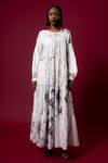 Buy_AMKA_White Organic Cotton Print Blossom Round Neck Murakami Tiered Maxi Dress _at_Aza_Fashions