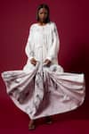 Shop_AMKA_White Organic Cotton Print Blossom Round Neck Murakami Tiered Maxi Dress _Online_at_Aza_Fashions