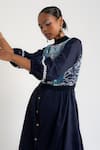 AMKA_Blue Knitting High Round Sevgi Knitted Trim Dress With Sweater _at_Aza_Fashions