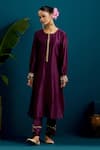 Buy_Anantaa by Roohi_Purple Silk Chanderi Embroidered Resham Paisley Placement Kurta With Pant _at_Aza_Fashions