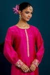 Shop_Anantaa by Roohi_Fuchsia Kurta And Pant Silk Chanderi Embroidered Paisley Placement Resham Set 