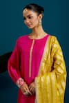 Anantaa by Roohi_Fuchsia Kurta And Pant Silk Chanderi Embroidered Paisley Placement Resham Set _Online