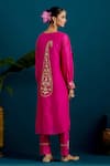 Shop_Anantaa by Roohi_Fuchsia Kurta And Pant Silk Chanderi Embroidered Paisley Placement Resham Set _at_Aza_Fashions