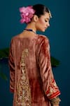 Shop_Anantaa by Roohi_Brown Viscose Velvet Embroidered Sequins Notched Resham Floral Kurta With Pant _Online_at_Aza_Fashions