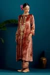 Buy_Anantaa by Roohi_Brown Kurta And Pant Viscose Velvet Embroidered Sequins Resham Floral Set 