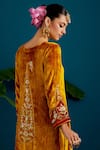 Shop_Anantaa by Roohi_Yellow Viscose Velvet Embroidered Sequins Notched Floral Resham Kurta With Pant 