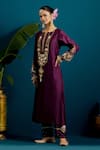 Buy_Anantaa by Roohi_Purple Silk Chanderi Embroidery Sequins Notched Resham Kurta With Pant 