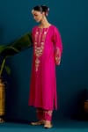 Shop_Anantaa by Roohi_Pink Silk Chanderi Embroidery Sequins Notched Floral Resham Kurta With Pant _Online_at_Aza_Fashions