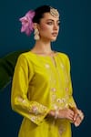 Buy_Anantaa by Roohi_Green Silk Chanderi Embroidery Sequins Notched Dabka Kurta With Pant 