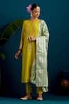 Shop_Anantaa by Roohi_Green Silk Chanderi Embroidery Sequins Notched Dabka Kurta With Pant 