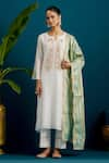 Shop_Anantaa by Roohi_Off White Silk Chanderi Embroidery Paisley Notched Resham Kurta With Pant 