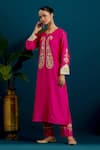 Shop_Anantaa by Roohi_Pink Silk Chanderi Embroidery Paisley Floral Resham Straight Kurta With Pant _Online_at_Aza_Fashions