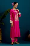 Anantaa by Roohi_Pink Silk Chanderi Embroidery Paisley Floral Resham Straight Kurta With Pant _at_Aza_Fashions