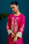 Shop_Anantaa by Roohi_Pink Silk Chanderi Embroidery Paisley Floral Resham Straight Kurta With Pant 