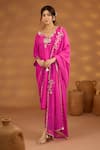 Isha Gupta Tayal_Pink Kurta And Pant Silk Embroidery Patchwork V Neck Nandi Set _Online_at_Aza_Fashions