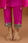 Buy_Isha Gupta Tayal_Pink Kurta And Pant Silk Embroidery Patchwork V Neck Nandi Set _Online_at_Aza_Fashions