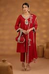 Buy_Isha Gupta Tayal_Red Kurta And Pant Silk Embroidery Patchwork V Neck Lord Srinathji Set _at_Aza_Fashions