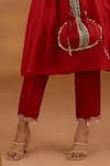 Buy_Isha Gupta Tayal_Red Kurta And Pant Silk Embroidery Patchwork V Neck Lord Srinathji Set _Online_at_Aza_Fashions