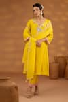 Buy_Isha Gupta Tayal_Yellow Kurta And Pant Silk Embroidery Patchwork V Neck Nandi & Bagh Set _at_Aza_Fashions