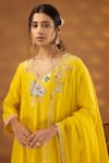 Isha Gupta Tayal_Yellow Kurta And Pant Silk Embroidery Patchwork V Neck Nandi & Bagh Set _at_Aza_Fashions