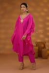 Buy_Isha Gupta Tayal_Pink Silk Embroidery Patchwork V Neck Kaftan Kurta And Pant Set _at_Aza_Fashions