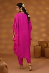 Shop_Isha Gupta Tayal_Pink Silk Embroidery Patchwork V Neck Kaftan Kurta And Pant Set _at_Aza_Fashions