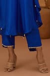 Isha Gupta Tayal_Blue Silk Embroidery Patchwork V Neck Architectural Kaftan Kurta And Pant Set _Online_at_Aza_Fashions