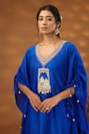 Buy_Isha Gupta Tayal_Blue Silk Embroidery Patchwork V Neck Architectural Kaftan Kurta And Pant Set _Online_at_Aza_Fashions