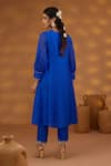 Shop_Isha Gupta Tayal_Blue Kurta And Pant Silk Embroidery Zardozi V Neck Peacock Set _at_Aza_Fashions