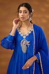 Buy_Isha Gupta Tayal_Blue Kurta And Pant Silk Embroidery Zardozi V Neck Peacock Set _Online_at_Aza_Fashions