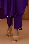 Buy_Isha Gupta Tayal_Purple Silk Embroidery Patchwork V Neck Kaftan Kurta And Pant Set _Online_at_Aza_Fashions