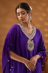 Shop_Isha Gupta Tayal_Purple Silk Embroidery Patchwork V Neck Kaftan Kurta And Pant Set _Online_at_Aza_Fashions