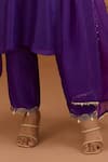 Isha Gupta Tayal_Purple Kurta And Pant Silk Embroidery Zardozi V Neck Architectural Set _Online_at_Aza_Fashions