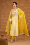 Buy_Isha Gupta Tayal_Yellow Kurta And Pant Crepe Embroidery Patchwork V Neck Nandi Bagh Set _at_Aza_Fashions