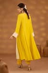 Shop_Isha Gupta Tayal_Yellow Kurta And Pant Crepe Embroidery Patchwork V Neck Nandi Bagh Set _at_Aza_Fashions