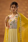 Isha Gupta Tayal_Yellow Kurta And Pant Crepe Embroidery Patchwork V Neck Nandi Bagh Set _Online_at_Aza_Fashions