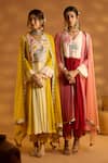 Buy_Isha Gupta Tayal_Yellow Kurta And Pant Crepe Embroidery Patchwork V Neck Nandi Bagh Set _Online_at_Aza_Fashions