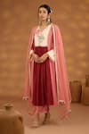 Buy_Isha Gupta Tayal_Pink Kurta And Pant Crepe Embroidery Patchwork V Neck Lotus Set _at_Aza_Fashions